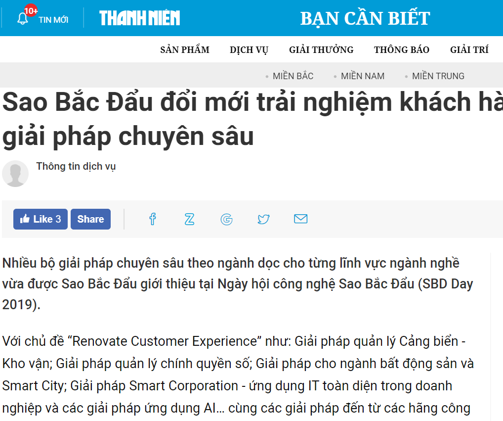 [Thanh Niên] Sao Bắc Đẩu đổi mới trải nghiệm khách hàng với nhiều bộ giải pháp chuyên sâu