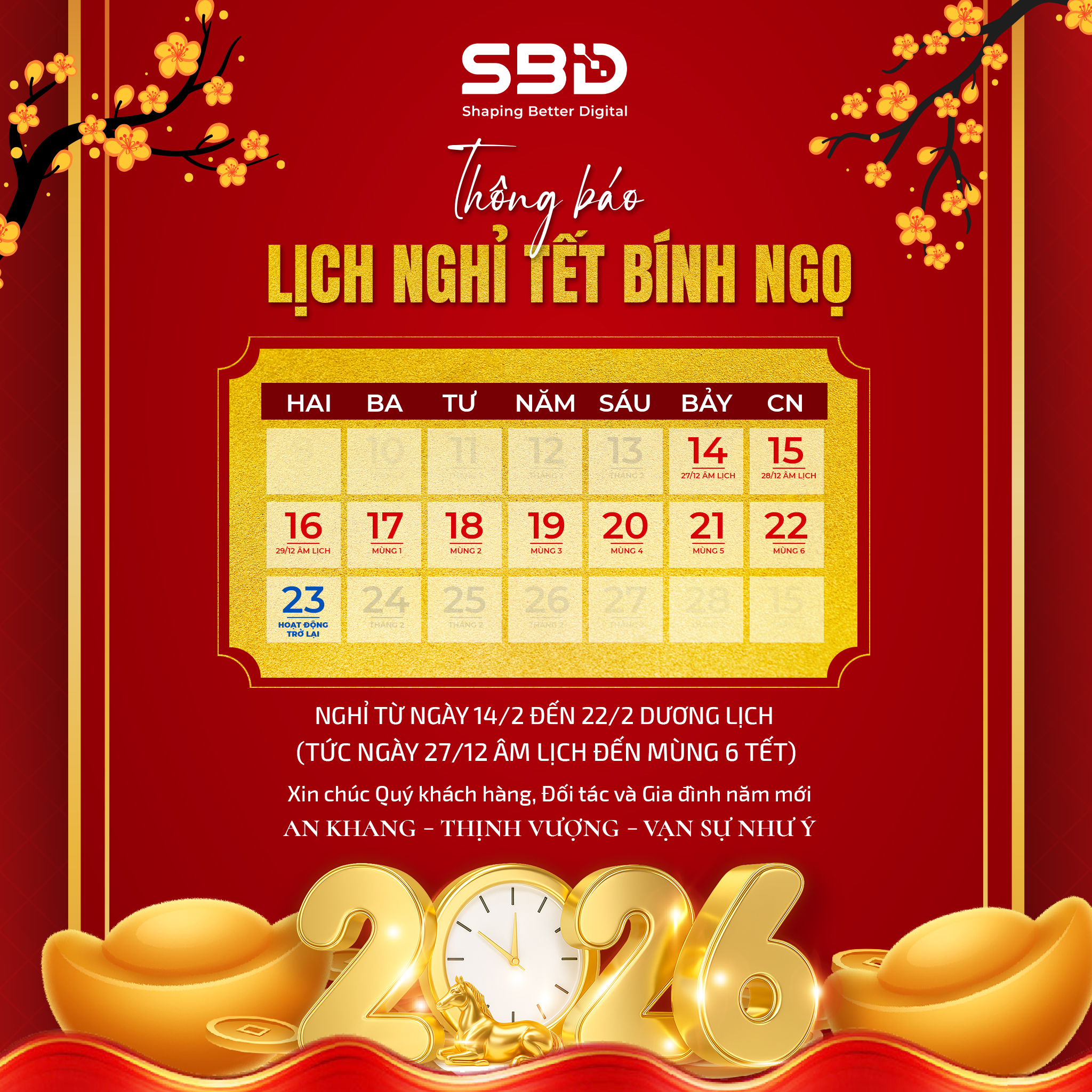 Sao Bắc Đẩu thông báo lịch nghỉ tết Nguyên Đán 2026